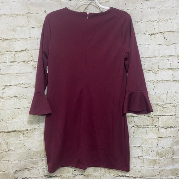 NWT Old Navy Maroon Burgundy 3/4 Ruffle Flute Sleeve Sheath Dress - Picture 3 of 5